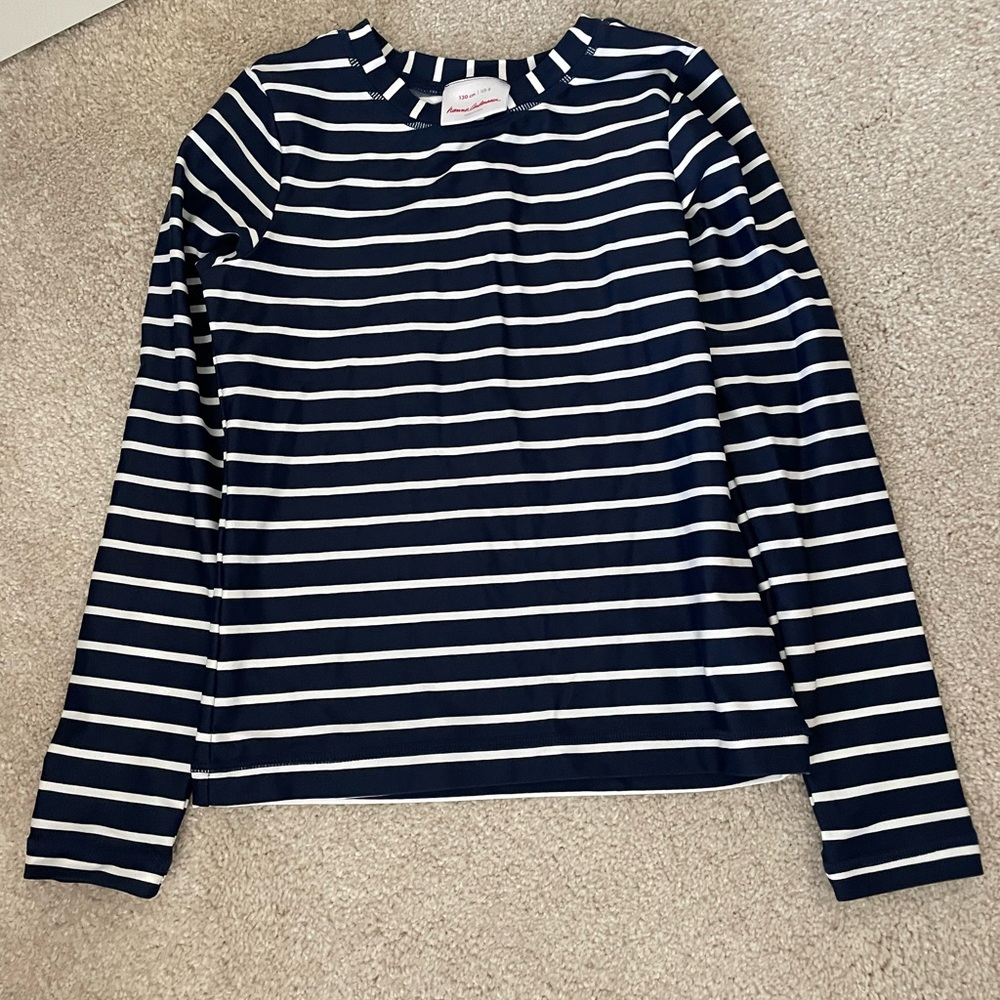 Hanna Andersson Navy and White Striped Long Sleeve Rash Guard